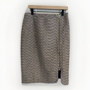 J.Crew Metallic Tweed Front Zip Pencil Skirt Size 10 Gold Blue Full Lined